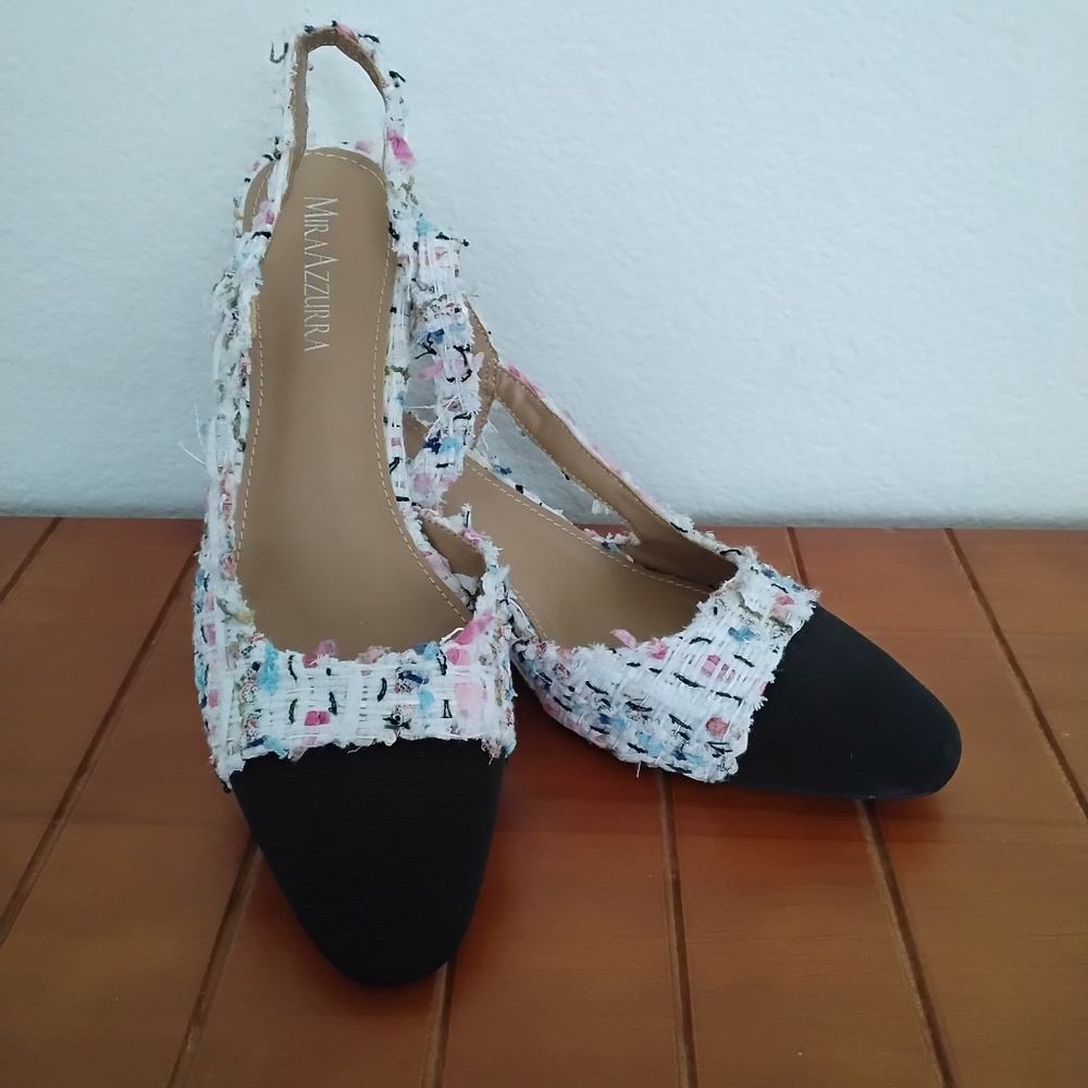 MIRA AZZURRA Multicolor Boucle Slingback Heels Size 7